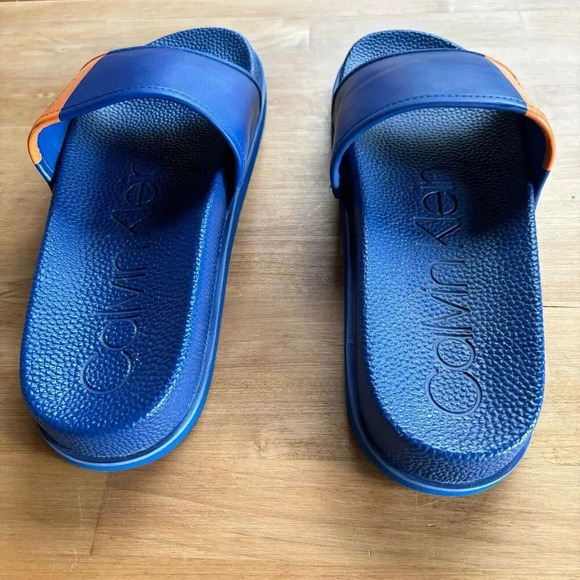 CALVIN KLEIN Men's Mackee Slide Sandals Royal Blue Orange Logo athleisure 11M - Picture 3 of 6